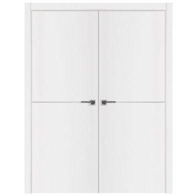 Nova Glam Pro 007 Soft White Laminated Modern Double Pre-Hung Door - Doors and Beyond