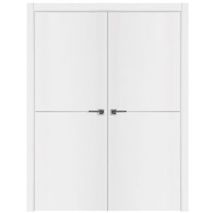 Nova Glam Pro 007 Soft White Laminated Modern Double Pre-Hung Door - Doors and Beyond