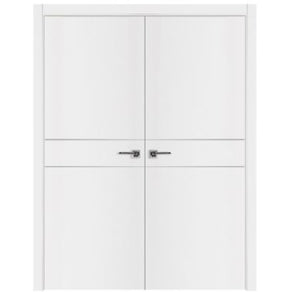 Nova Glam Pro 008 Soft White Laminated Modern Double Pre-Hung Door - Doors and Beyond