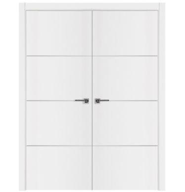 Nova Glam Pro 009 Soft White Laminated Modern Double Pre-Hung Door - Doors and Beyond