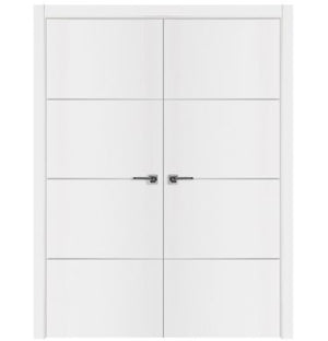 Nova Glam Pro 009 Soft White Laminated Modern Double Pre-Hung Door - Doors and Beyond