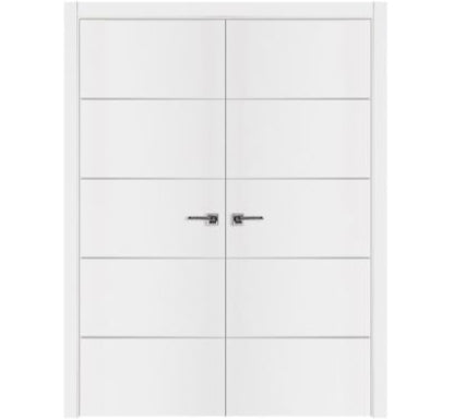 Nova Glam Pro 010 Soft White Laminated Modern Double Pre-Hung Door - Doors and Beyond