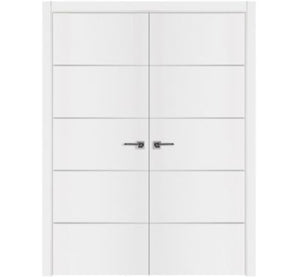 Nova Glam Pro 010 Soft White Laminated Modern Double Pre-Hung Door - Doors and Beyond