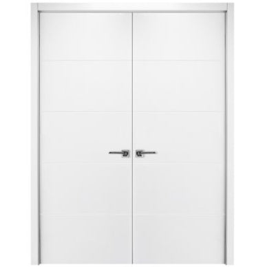 Nova Graffiti Soft White Laminated Modern Double Pre-Hung Door - Doors and Beyond