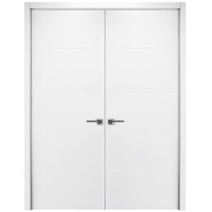 Nova Graffiti Soft White Laminated Modern Double Pre-Hung Door - Doors and Beyond