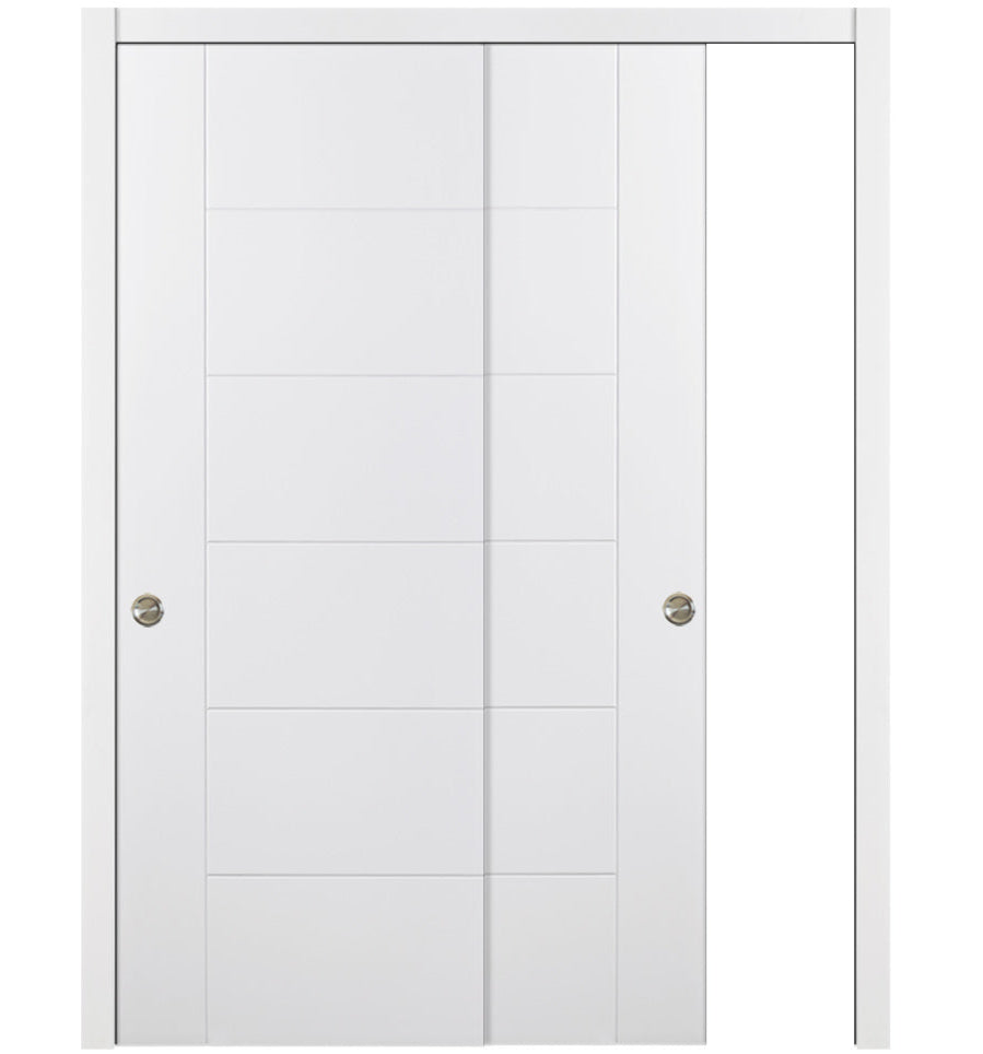 Nova Groove Soft White Laminated Modern Bypass Door - Doors and Beyond