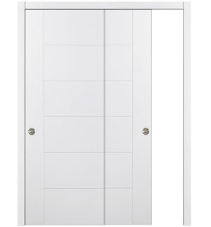 Nova Groove Soft White Laminated Modern Bypass Door - Doors and Beyond