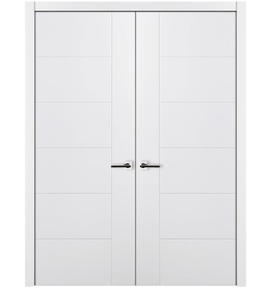 Nova Groove Soft White Laminated Modern Double Pre-Hung Door - Doors and Beyond