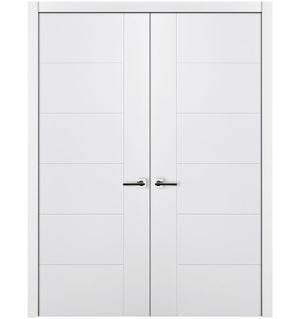 Nova Groove Soft White Laminated Modern Double Pre-Hung Door - Doors and Beyond