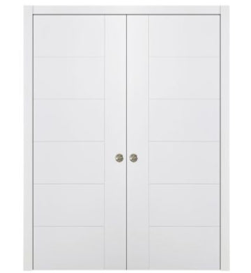 Nova Groove Soft White Laminated Modern Double Pocket Door