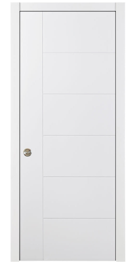 Nova Groove Soft White Laminated Modern Pocket Door - Doors and Beyond