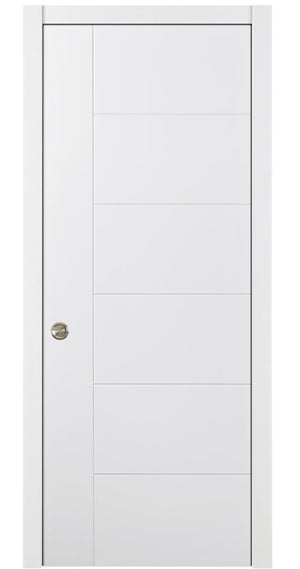 Nova Groove Soft White Laminated Modern Pocket Door - Doors and Beyond