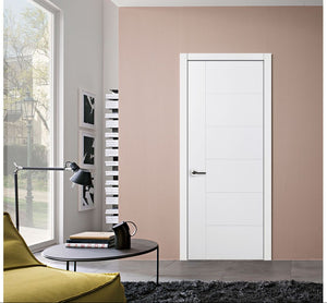 Nova Groove Soft White Laminated Modern Pre-Hung Door - Doors and Beyond