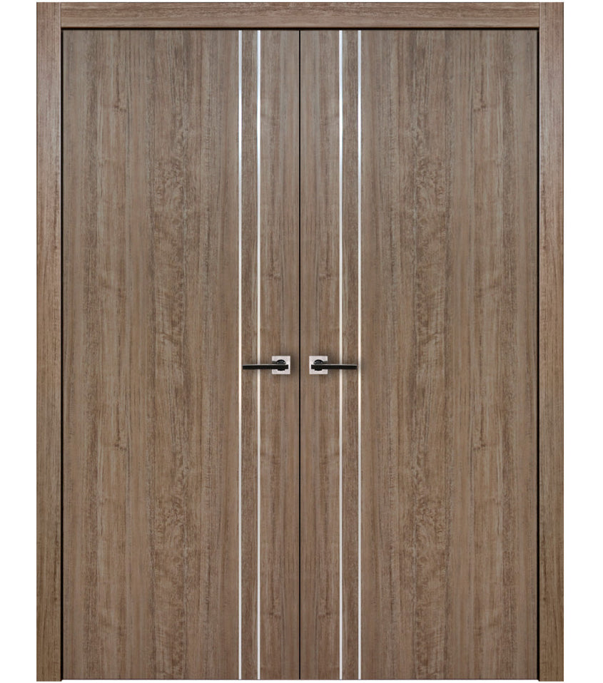 Nova HG002 Dark Aloe Wood Laminated Modern Double Pre-Hung Door - Doors and Beyond