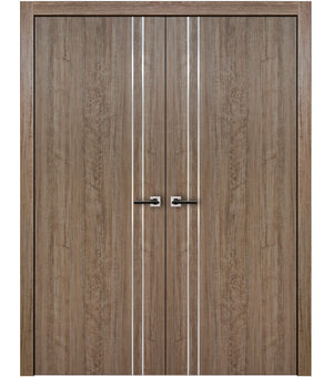 Nova HG002 Dark Aloe Wood Laminated Modern Double Pre-Hung Door - Doors and Beyond