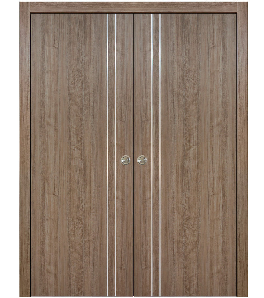 Nova HG002 Dark Aloe Wood Laminated Modern Double Pocket Door - Doors and Beyond