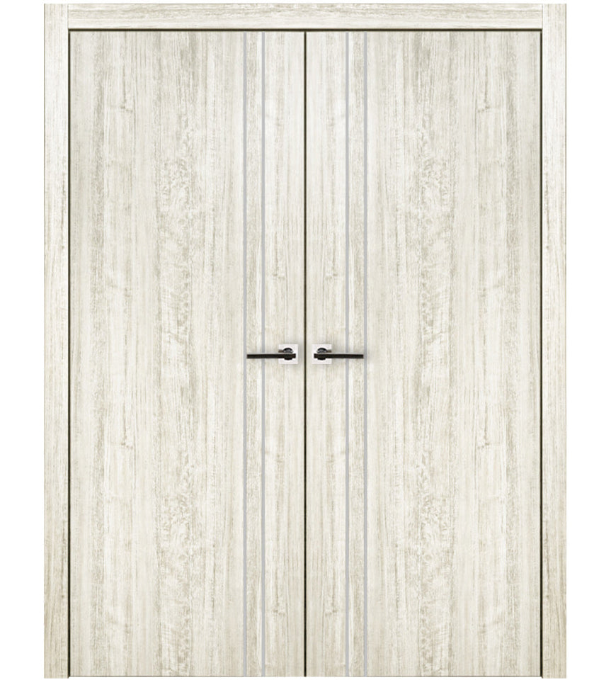 Nova HG002 Light Aloe Wood Laminated Modern Double Pre-Hung Door - Doors and Beyond
