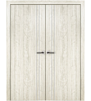 Nova HG002 Light Aloe Wood Laminated Modern Double Pre-Hung Door - Doors and Beyond