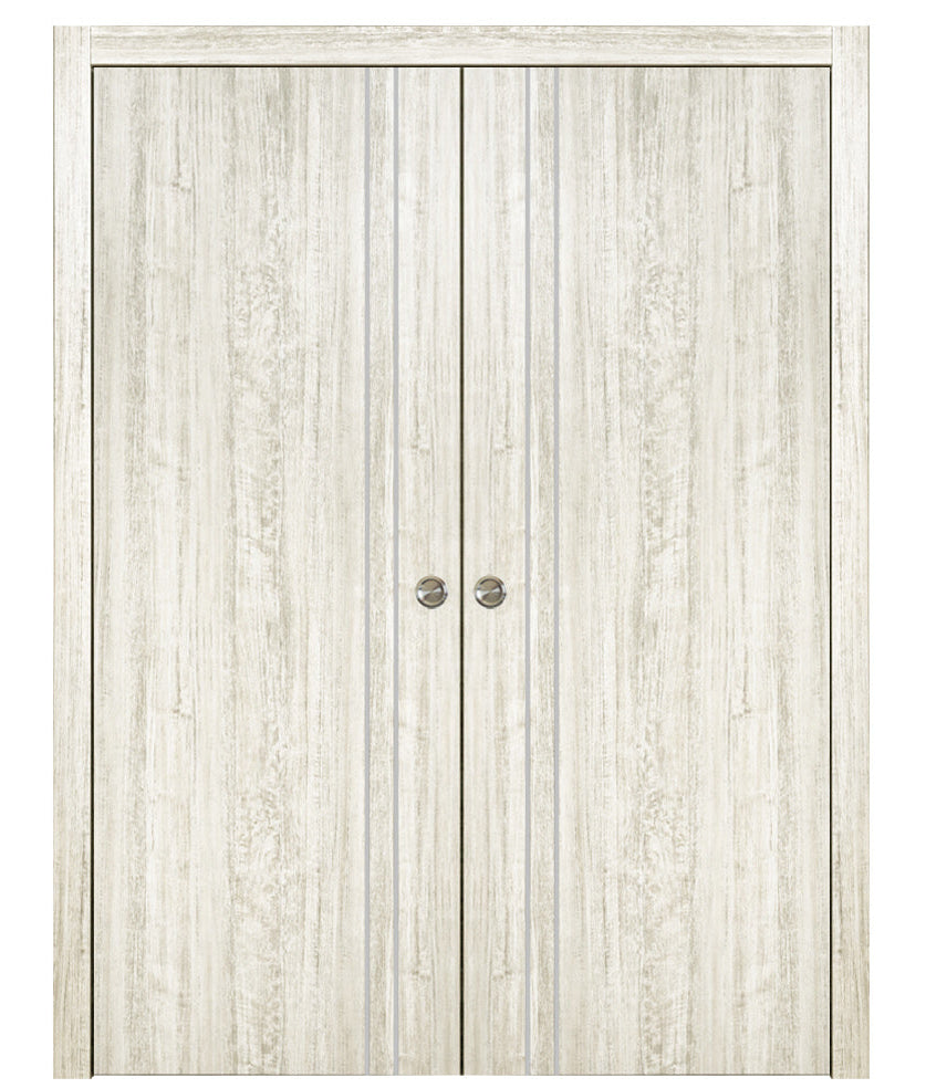 Nova HG002 Light Aloe Wood Laminated Modern Double Pocket Door - Doors and Beyond