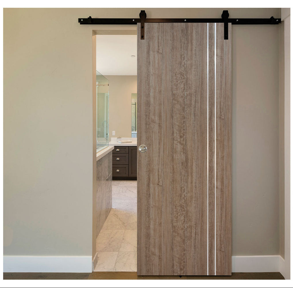Nova HG002VR Dark Aloe Wood Laminated Modern Barn Door - Doors and Beyond