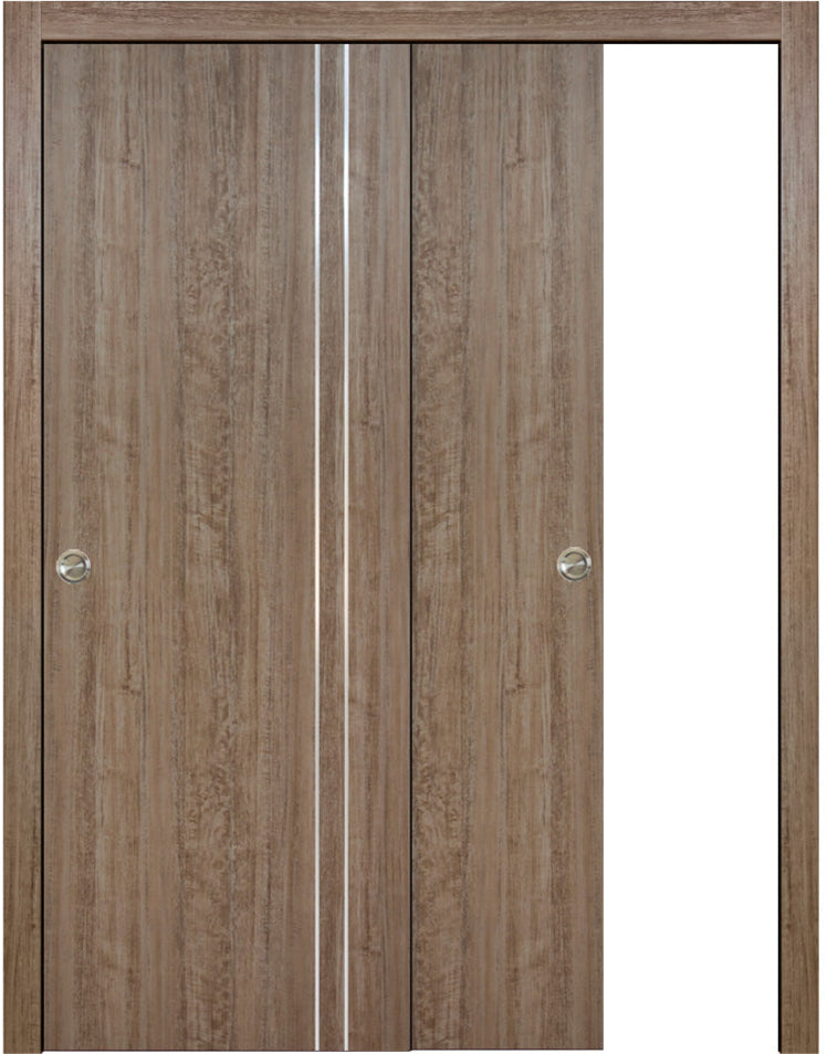 Nova HG002VR Dark Aloe Wood Laminated Modern Bypass Door - Doors and Beyond