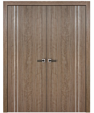 Nova HG002VR Dark Aloe Wood Laminated Modern Double Pre-Hung Door - Doors and Beyond