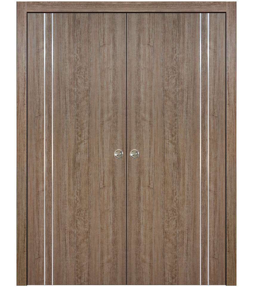 Nova HG002VR Dark Aloe Wood Laminated Modern Double Pocket Door - Doors and Beyond