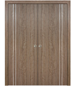 Nova HG002VR Dark Aloe Wood Laminated Modern Double Pocket Door - Doors and Beyond