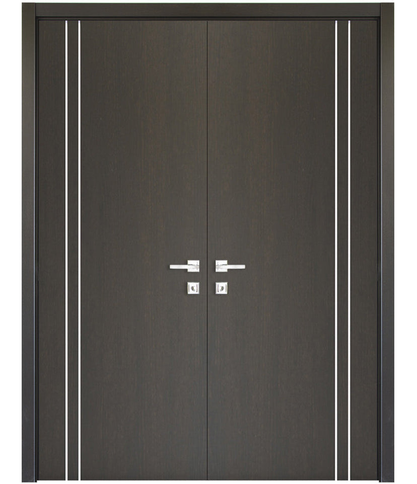 Nova HG002VR Japan Oak Laminated Modern Double Pre-Hung Door - Doors and Beyond
