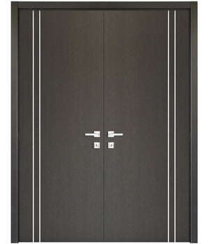Nova HG002VR Japan Oak Laminated Modern Double Pre-Hung Door - Doors and Beyond