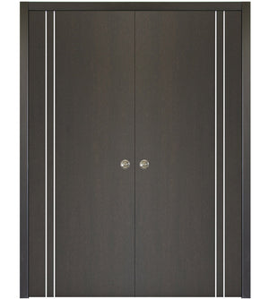 Nova HG002VR Japan Oak Laminated Modern Double Pocket Door - Doors and Beyond