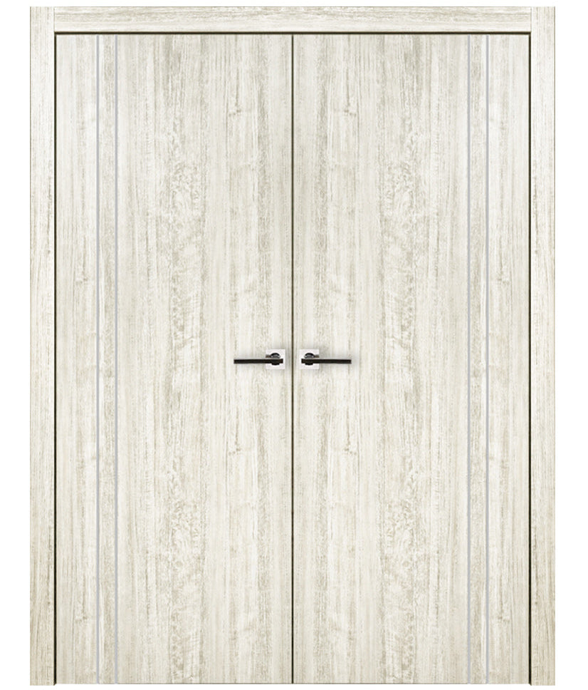 Nova HG002VR Light Aloe Wood Laminated Modern Double Pre-Hung Door - Doors and Beyond