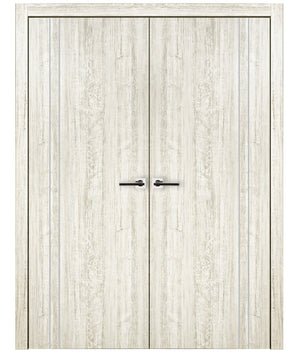 Nova HG002VR Light Aloe Wood Laminated Modern Double Pre-Hung Door - Doors and Beyond