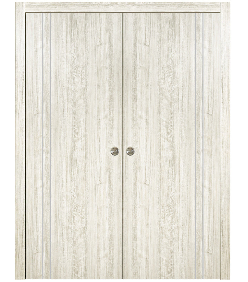 Nova HG002VR Light Aloe Wood Laminated Modern Double Pocket Door - Doors and Beyond