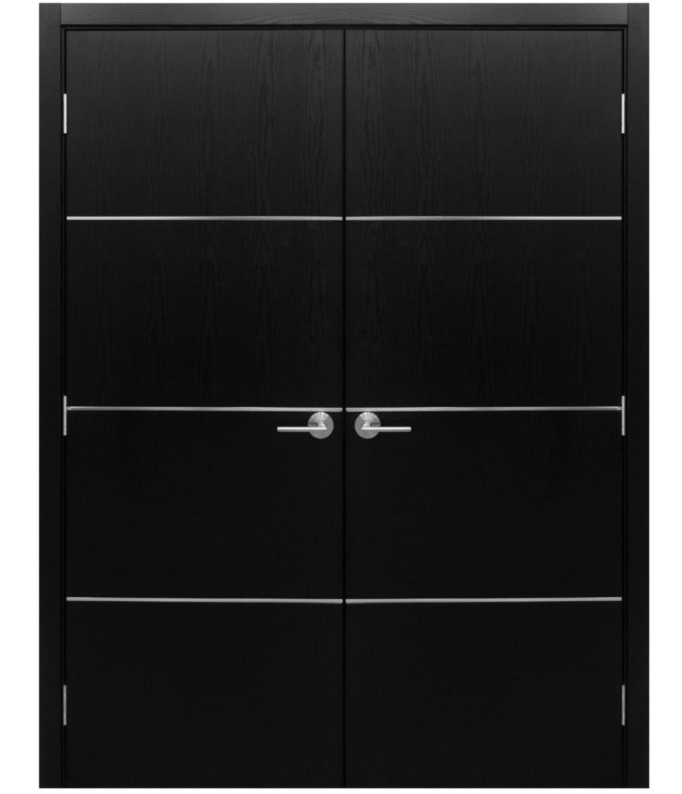 Nova HG008 Black Ash Laminated Modern Double Pre-Hung Door - Doors and Beyond