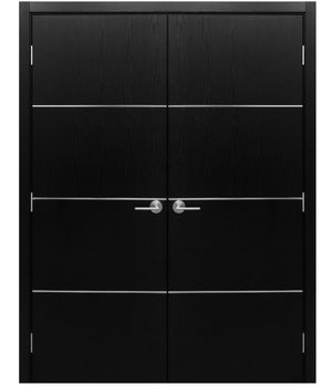 Nova HG008 Black Ash Laminated Modern Double Pre-Hung Door - Doors and Beyond