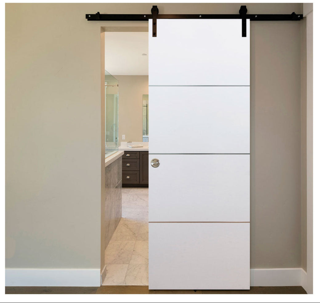 Nova HG008 White Drawing Laminated Modern Barn Door - Doors and Beyond