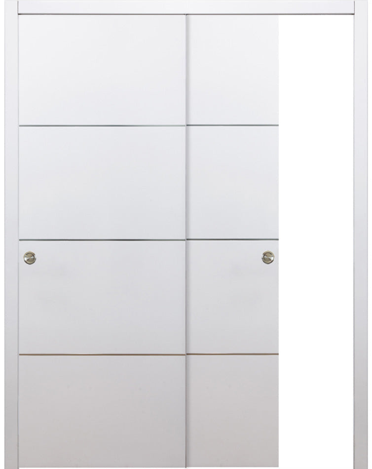 Nova HG008 White Drawing Laminated Modern Bypass Door - Doors and Beyond