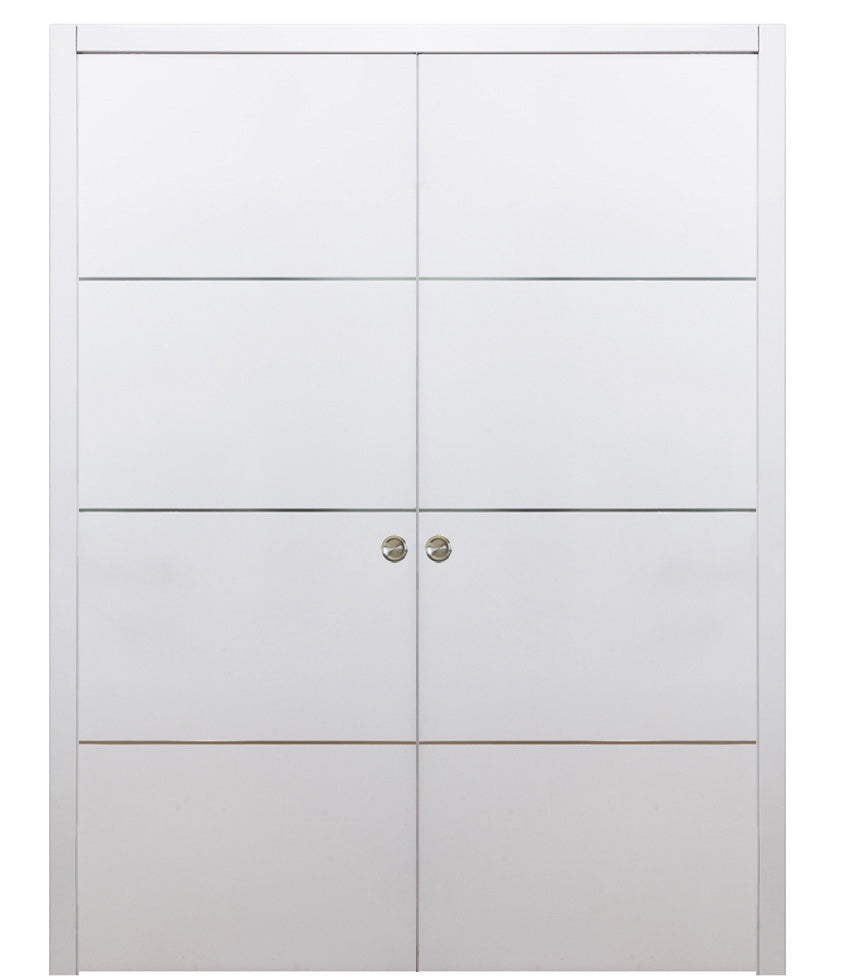 Nova HG008 White Drawing Laminated Modern Double Pocket Door - Doors and Beyond