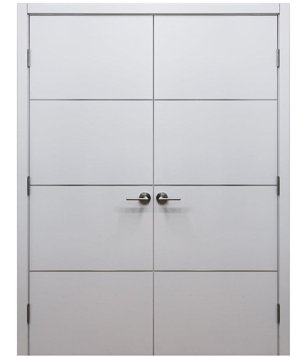 Nova HG008 White Drawing Laminated Modern Double Pre-Hung Door - Doors and Beyond