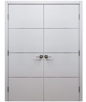 Nova HG008 White Drawing Laminated Modern Double Pre-Hung Door - Doors and Beyond