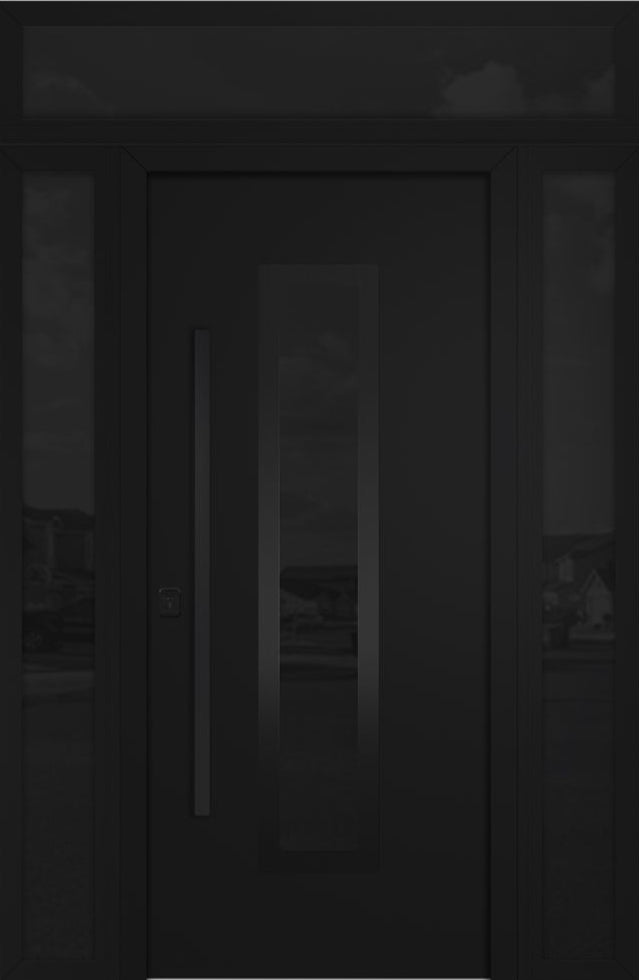 Nova Inox S1 Modern Exterior Single Door 36x80 with 2 Sidelight and Transom - Unit 62x95 1/2 Black Stainless Steel - Black