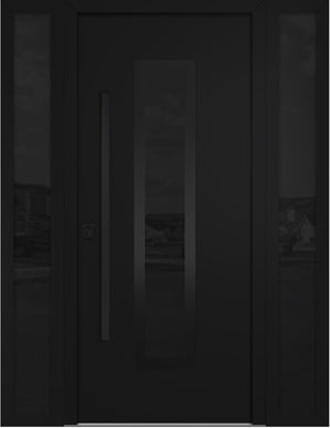 Nova Inox S1 Modern Exterior Single Door W/ (2) 12" Sidelight - Unit 62x81 3/8 Black Stainless Steel - Black - Doors and Beyond