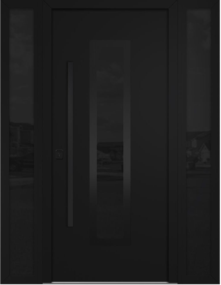 Nova Inox S1 Modern Exterior Single Door W/ (2) 12" Sidelight - Unit 62x81 3/8 Black Stainless Steel - Black - Doors and Beyond