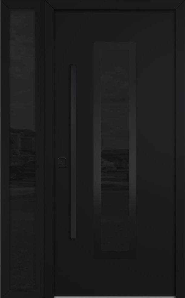 Nova Inox S1 Modern Exterior Single Door W/ (1) 12" Sidelight - Unit 50x81 3/8 Black Stainless Steel - Black - Doors and Beyond