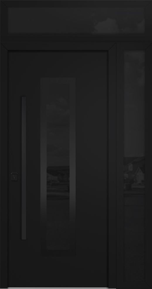Nova Inox S1 Modern Exterior Single Door 36x80 with Sidelight and Transom - Unit 50x95 1/2 Black Stainless Steel - Black