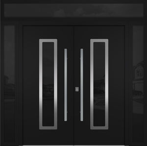 Nova Inox S1 Modern Exterior Double Door 72x80 W/ (2) 12" Sidelight and Transom - Unit 98x95 3/8- Black - Doors and Beyond