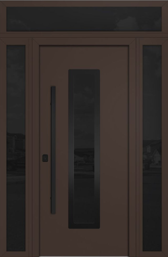 Nova Inox S1 Modern Exterior Single Door 36x80 with 2 Sidelight and Transom - Unit 62x95 1/2 Black Stainless Steel - Brown