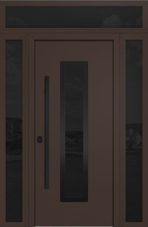 Nova Inox S1 Modern Exterior Single Door 36x80 with 2 Sidelight and Transom - Unit 62x95 1/2 Black Stainless Steel - Brown - Doors and Beyond