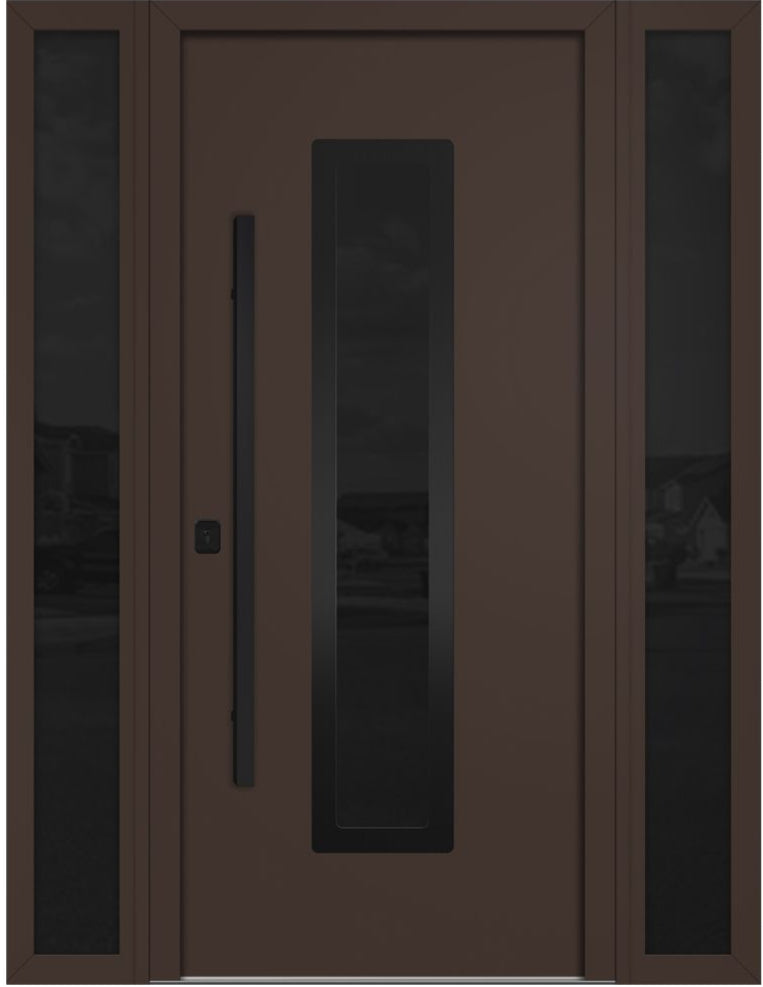 Nova Inox S1 Modern Exterior Single Door W/ (2) 12" Sidelight - Unit 62x81 3/8 Black Stainless Steel - Brown - Doors and Beyond